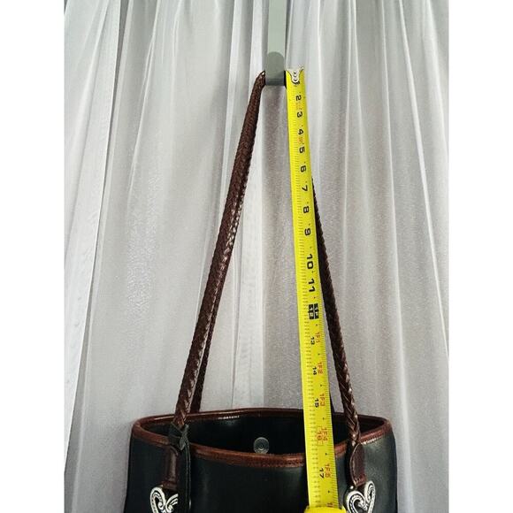Vintage Brighton Black Leather Caroline Bucket Bag Purse Hearts Brown Croc Tote - Picture 9 of 16